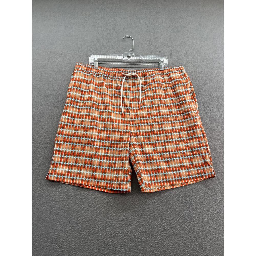 SWIMS Swim Shorts Mens 2XL Geo Mod Print Orange Blue Drawstring Lined Polyester